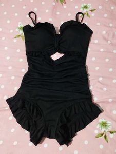 Chic Black Ruffled One-Piece Swimsuit