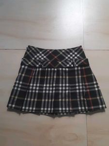 Plaid Pleated Skirt with Belt