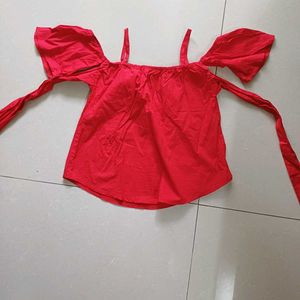 Red Off-Shoulder Flutter Sleeve Top