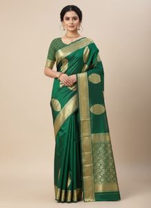 Elegant Green Saree with Gold Border