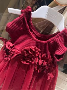 Adorable Red Tulle Dress with Flower Accents