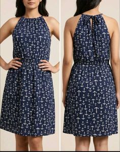 Navy Anchor Print Sleeveless Dress