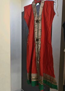 Elegant Red Kurta with Golden Border