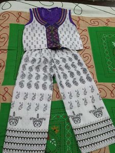 Elegant White & Purple Printed Kurta Set