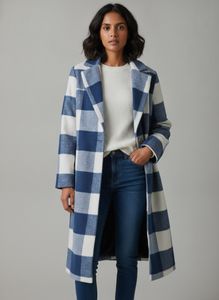 Blue & White Plaid Long Coat