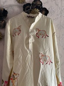 Navratri Cream Kurta with Lotus &amp; Cow Print