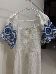 Pantaloons White Embroidered Midi Dress