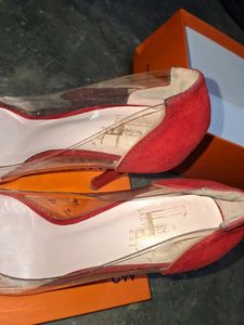 Red Suede Clear Panel Heels