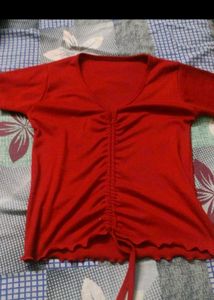 Red Ruched V-Neck Top