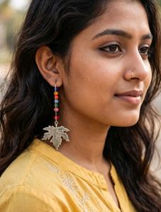 Oxidised Unique Leaf & Bead Dangle Earrings