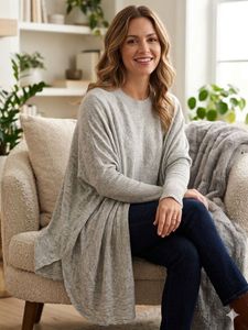 Cozy Grey Knit Poncho Sweater