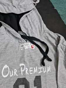 Grey Hooded Long Sleeve Top