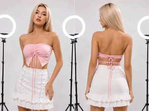 Pink Ruched drawstring backless Crop Top