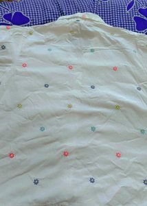 Cute Floral Embroidered White Shirt