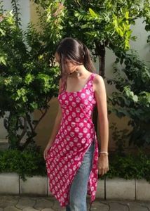 Pink Printed Kurti with Oxidized Jewelry