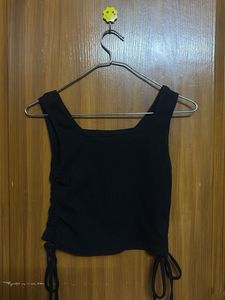Black Ribbed Square Neck Tank Top