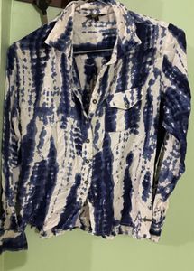 Blue and White Tie-Dye Button-Up Shirt