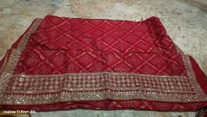 Designer red party wear saree