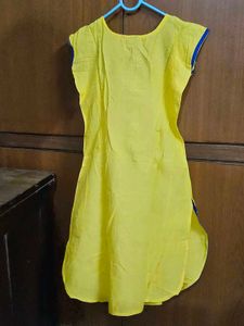 Yellow Kurta with Blue Embroidery
