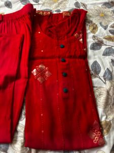 Elegant Red Kurta Set with Embellishments