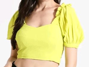 Ruffled Shoulders Crop Top Puff Sleevs Sweetheart