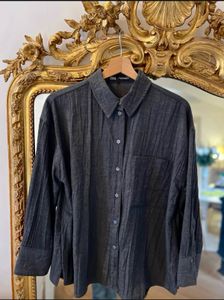 Zara Dark Grey Textured Button-Up Shirt