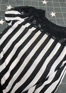 Striped Lace Neck Blouse