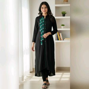 Embroidered Black Kurta