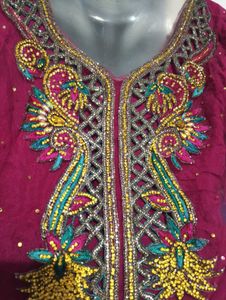 beautiful dark pink and blue kurti with duppatta a