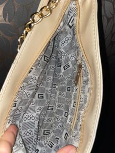 Cream Structured Handbag with Gold Chain