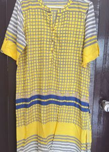 Yellow & Grey Checked global desi Kurta
