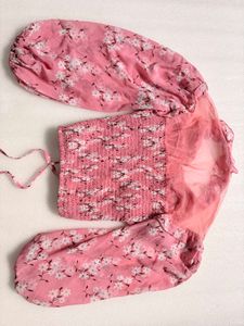 Chic Pink Floral Puff Sleeve Top