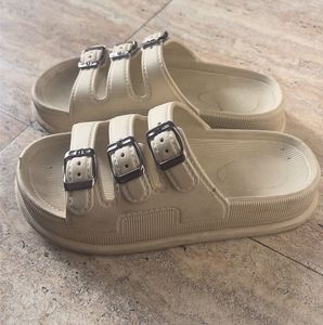 Cream Triple Buckle Slides