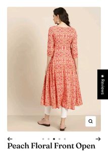 Peach Floral front open anarkali Kurta