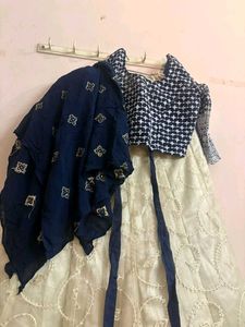 Elegant Cream &amp; Blue Lehenga Choli Set