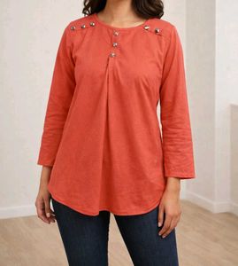 Coral Button-Detail Top