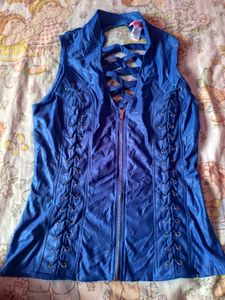 Edgy Blue Lace-Up Punk Corset Top