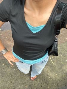 Casual Black V-Neck Top