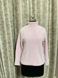 ZARA imported Chic Pink Checkered Knit Sweater