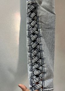 Grey Lace-Up Detail Jeans