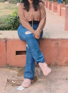 ROADSTERS Ribbed Lace-Up Crop Sweater