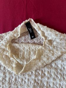 Off White Mesh Mock Neck Soft Top