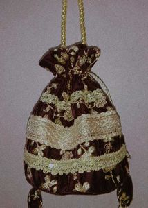 Elegant Brown &amp; Gold Drawstring velvet potli