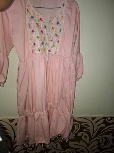 Pretty Pink Embroidered Dress with Tassels