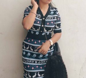 Cute Bunny Print Knit Dress