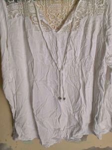 White Lace Detail Tunic Top