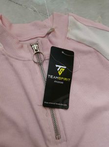 Pink Ribbed Zip-Up Top
