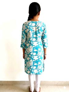 Blue Floral Print A-Line Dress