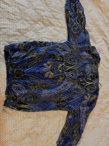 Blue Paisley Print Smocked Waist Blouse