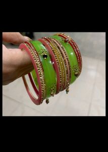 Vibrant Green jhunki Designer Bangles Set